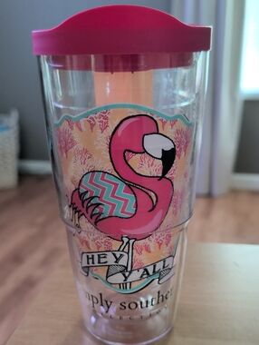 Pink Flamingo Travel Tumbler with Pink Lid